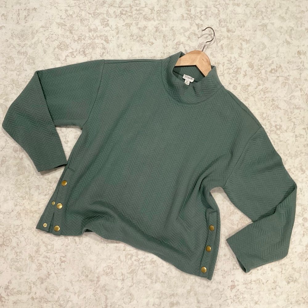J. Crew Quilted Mock Neck Pullover in Sage Green